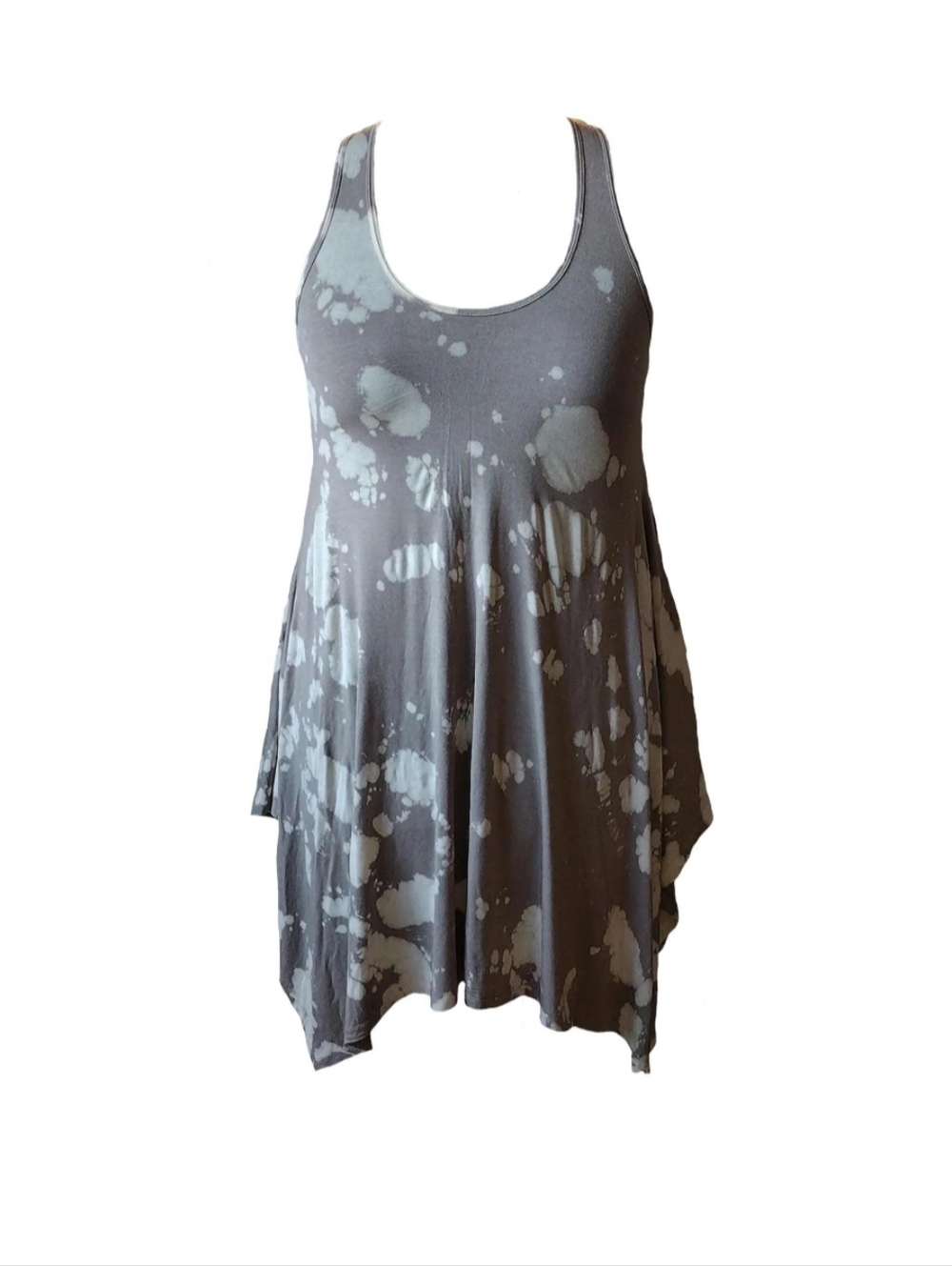 Designer Handmade Taupe Tie Dye Handkerchief Hem Dress Women's Plus Size 1X 16